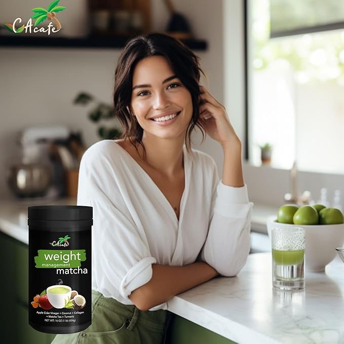 CAcafe ACV Turmeric Matcha Tea | 9g Protein | Superfoods Blend: ACV Turmeric Collagen Coconut Matcha | Instant Hot/Cold Mix | Non-GMO No Artificial Flavors | Energizing Meal Replacement | 6 Pack
