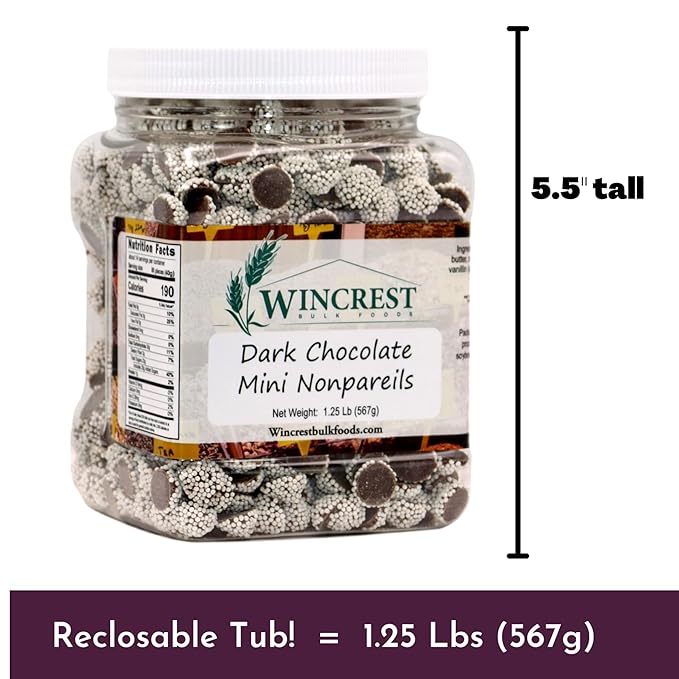 Chocolate Nonpareils - 1.25 Lb (20 Oz) Tub (Mini Dark Nonpareils)