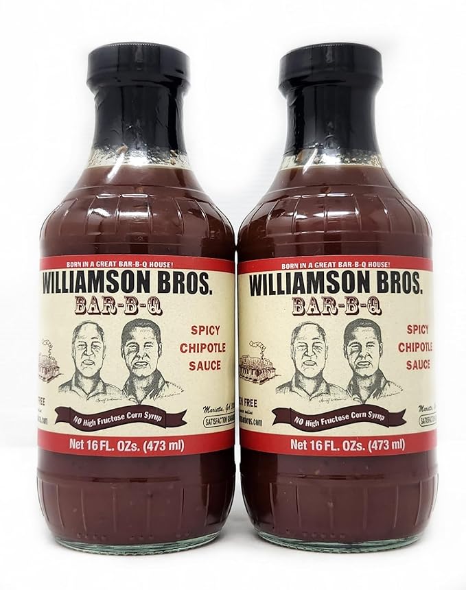 2 Pack of Williamson Bros Barbeuce Sauce or Seasoning Rub Spice (16oz Spicy Chipotle Sauce)