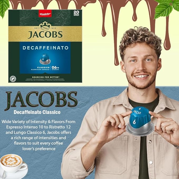 Jacobs Decaffeinato Classico 10x20 CAPSULES Coffee Capsules Compatible with (052 USD/1 CAP)
