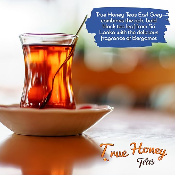 True Honey Decaf Earl Grey Tea Bags - Honey Crystals Blended in Every Sachet - Natural Organic Herbal Caffeine Free Tea Bag 24 Count