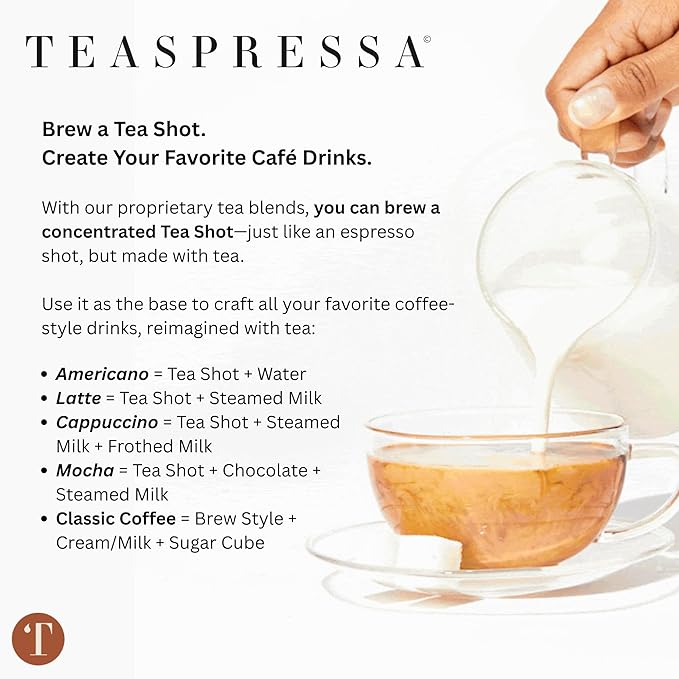 Tea Latte Sampler Kit by Teaspressa – 4 Signature Organic Tea Blends + 4 Luxe Sugar Cubes – Make at Home - Manhattan Black Earl Grey Green &amp Rooibos Tea – Salted Caramel Vanilla London Fog &am