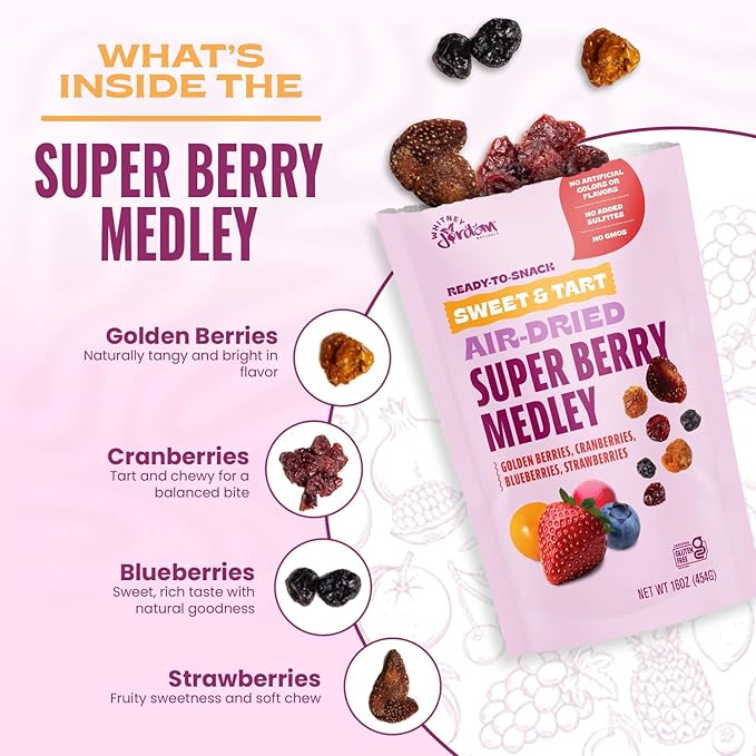 Whitney Jordan Naturals Air-Dried Super Berry Medley 16 oz Pack of 2 - Dried Fruit Snack Made from Real Berries - Non-GMO Gluten-Free Vegan Chewy Real Fruit for Clean Snacking