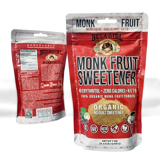 Hula Girl Organic Vanilla Monk Fruit Sweetener – Zero Cal &amp Keto No Erythritol 7 Oz (0.44LB) 200 Grams Bag