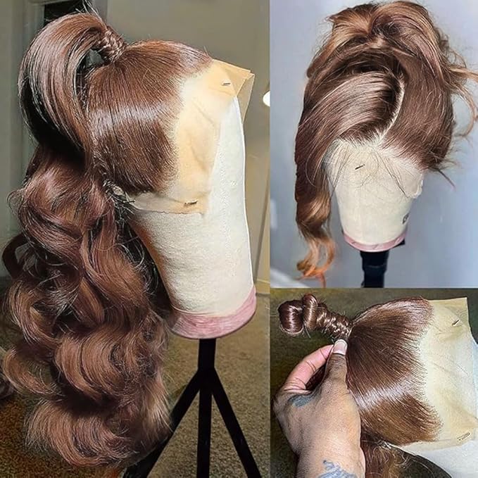 Chocolate Brown Human Hair Wig 200 Density 13X4 Body Wave Lace Front Wigs Human Hair HD Frontal Wigs Pre Plucked Glueless Brown Lace Front Wig for Women 18 Inch