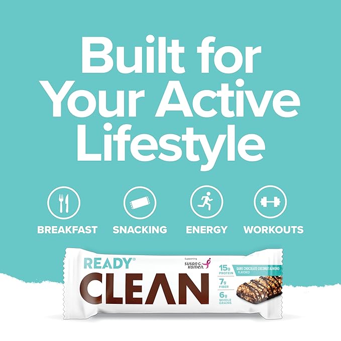 Ready® Protein Bars – High-Protein Snack with 15g Whey Protein With Flaxseeds and Omega-3s for Sustained Energy Supports Lean Muscle and Recovery No Artificial Sweeteners – Dark Chocolate Coconut A