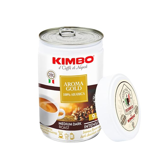 Kimbo Aroma Gold 100% Arabica Ground Coffee | Medium Dark Roast | 9/13 Intensity | Intense Flavor &amp Dark Chocolate Notes | 8.8 oz Can - Pack of 3