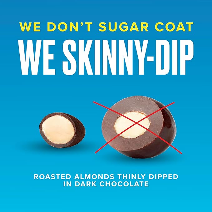 SkinnyDipped Dark Chocolate Cocoa Almonds Healthy Snack Plant Protein Gluten Free 3.5 oz Resealable Bags (Pack of 5)