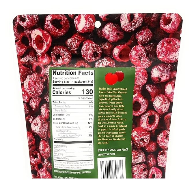Freeze-Dried Tart Cherries Unsweetened &amp Unsulfured 1.2oz/34g – (Pack of 2)