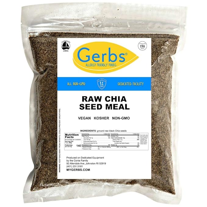 Ground Raw Chia Seed Meal by Gerbs - 4 LBS - Top 11 Food Allergen Free &amp Non GMO - Vegan &amp Kosher – Premium Full Oil Content Chia Protein Powder