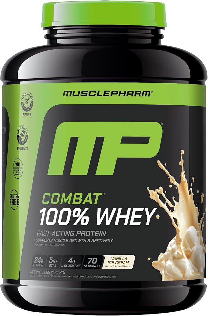 MusclePharm Combat 100% Whey Protein Powder Bundle - Vanilla &amp Chocolate Milk Fast Recovery &amp Muscle Gain 5lb 67-70 Servings