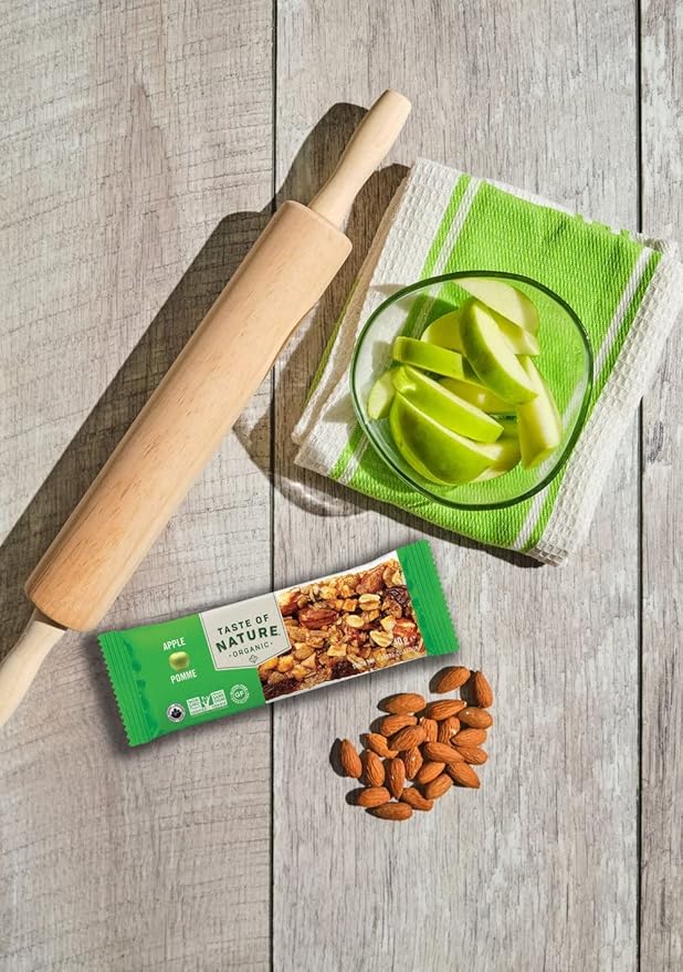 Taste of Nature Organic Apple Snack Bar - Healthy Gluten Free Non GMO Vegan Snack Bars with Mixed Nuts Fruits and Seeds - 16-Count Snack Pack