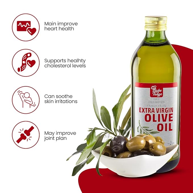Bake and Tango Extra Virgin Olive Oil 33.8 fl oz - Certified Kosher Premium Quality Cold-Pressed 100% Pure Olive Oil for Cooking Baking and Salad Dressings