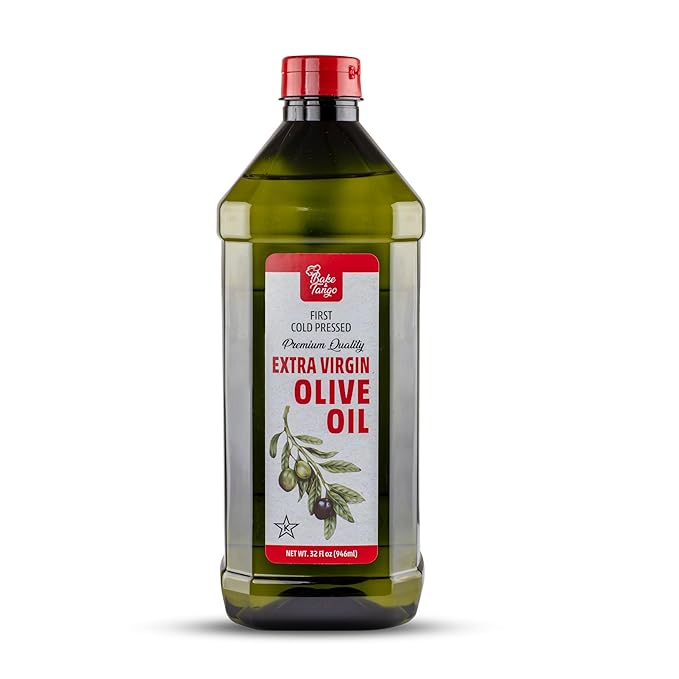Bake and Tango 32 fl oz Extra Virgin Olive Oil - 100% Pure Cold-Pressed Certified Kosher Premium Quality for Cooking Baking and Salad Dressings