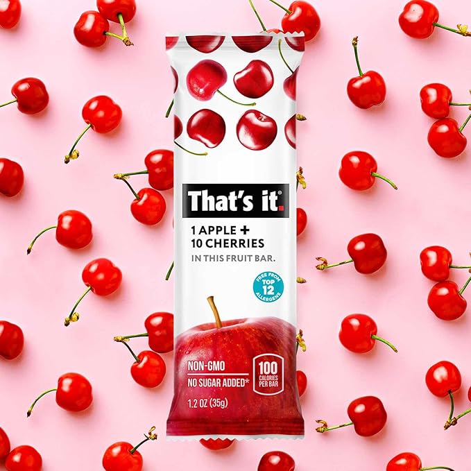 That's it. Apple + Cherry 100% Natural Real Fruit Bar Best High Fiber Vegan Gluten Free Healthy Snack Paleo for Children &amp Adults Non GMO No Sugar Added No Preservatives Energy Food (12 Pack)