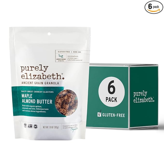 Purely Elizabeth Maple Almond Butter Ancient Grain Granola No Artificial Flavors Vegan Friendly Gluten Free &amp Non-GMO 10 Ounce (Pack of 6)