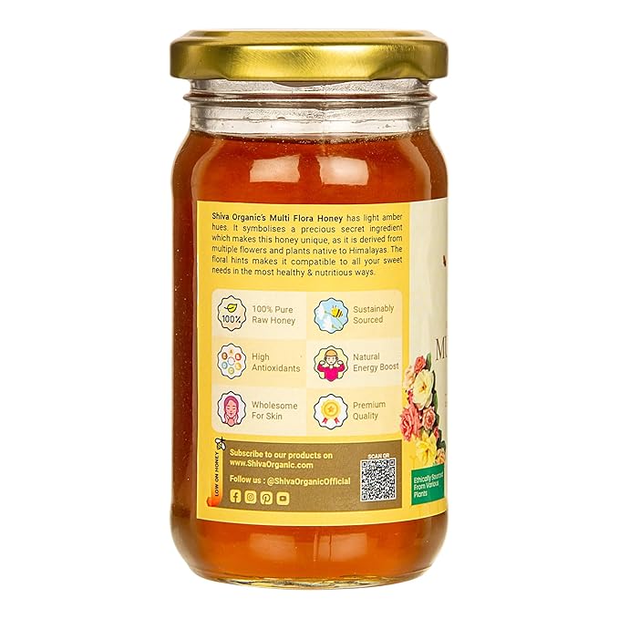 Shiva Organic's Multi Flora Honey - NPOP Organic Certified NMR Tested Natural Honey No Added Sugar Flavorful - 8.81 Ounces (250g)