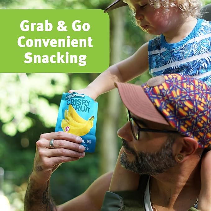 Crispy Green Freeze-Dried Banana Fruit Snacks 0.85 Oz (Pack of 12) 100% Pure Fruit All-Natural No Added Sugar Single-Serve Bags for Healthy Snacks &amp School Lunches
