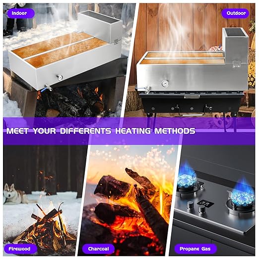 Maple Syrup Evaporator Pan 48 x 24 x 18.7 Inch Maple Syrup Pan 53.3 Gal 304 Stainless Steel Maple Syrup Evaporator Boiling Maple Syrup with Valve and Thermometer and Divided