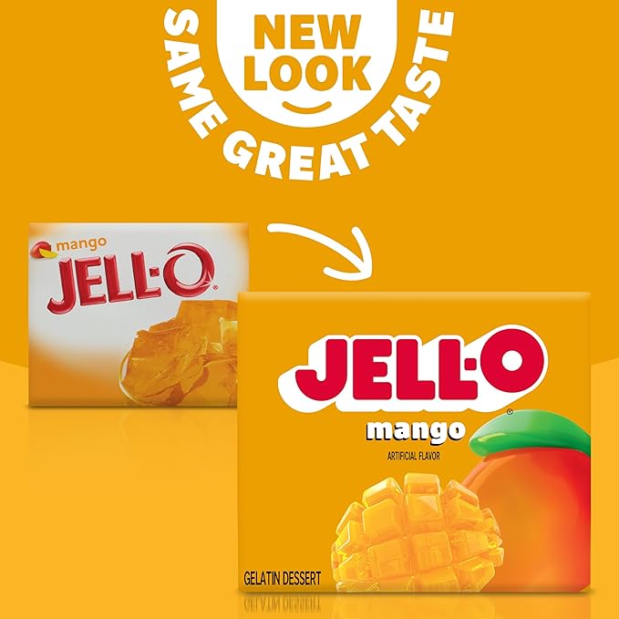 Jell-O Gelatin Dessert Mix Mango Flavored Classic Fruit Gelatin for Easy Desserts Snacks &amp Party Recipes 3 oz (Pack of 6)