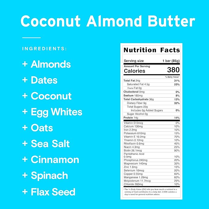 SANS Meal Replacement Protein Bar Gluten Free Healthy High Protein Snacks High Fiber No Sugar Added Dairy Free Soy Free Coconut Almond Butter 12 Bars