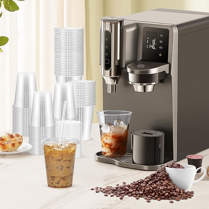 100 Pack - 16 oz Clear Plastic Cups with Lids and Straws Sturdy &amp Food Safe Iced Coffee Cups with lids Disposable Plastic Smoothie Cups for Cold Drinks
