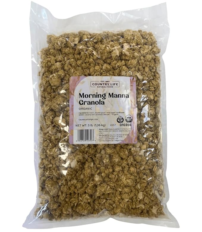 Organic Slow-Baked Granola Nut-Free by Country Life - Morning Manna Granola - Oats Coconut Sunflower Seeds - Vegan Breakfast - 12 oz 3 lb &amp 25 lb Bulk (25 LB)