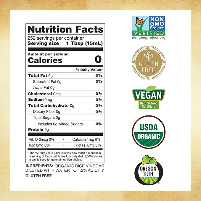 Marukan Organic Unseasoned Rice Vinegar 1 Gallon (Pack of 1)