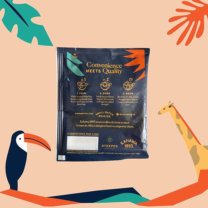 Kahawa 1893 Coffee Tea Bags Dark Roast Serengeti Blend 12 Single Serve Packs - As Seen on Shark Tank Low Acid High Antioxidants Naturally Sweet Organically Grown Ethically &amp Sustainably Sourc