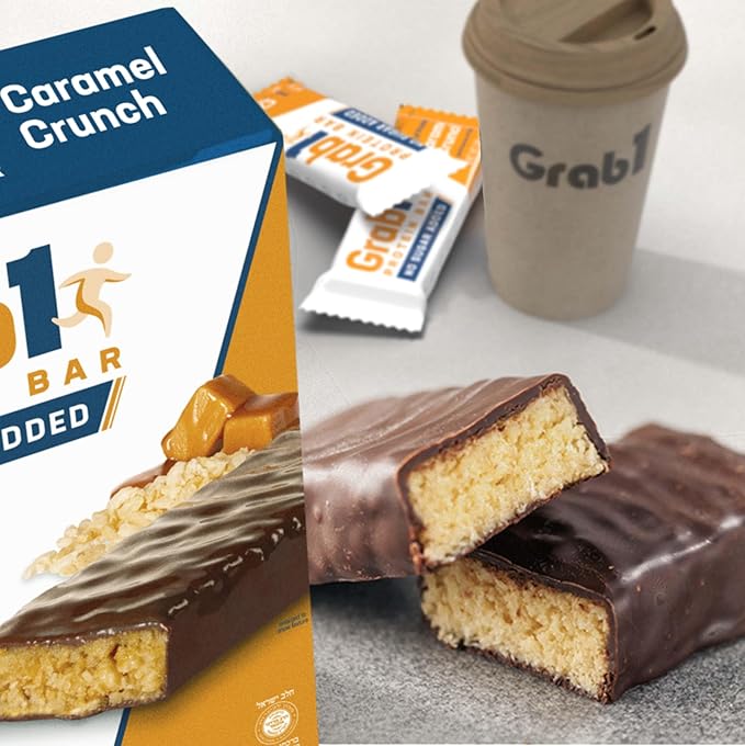 Grab1 Sugar Free Protein Bars Caramel Crunch (3 Pack- 12 Bars) | Delicious and Nutritious | Low Calorie | Only 1g Sugar