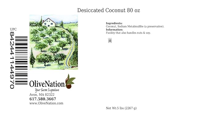 OliveNation Desiccated Coconut Extra-Dry Coconut Flakes for Baking and Cooking Non-GMO Gluten Free Kosher Vegan - 80 ounces