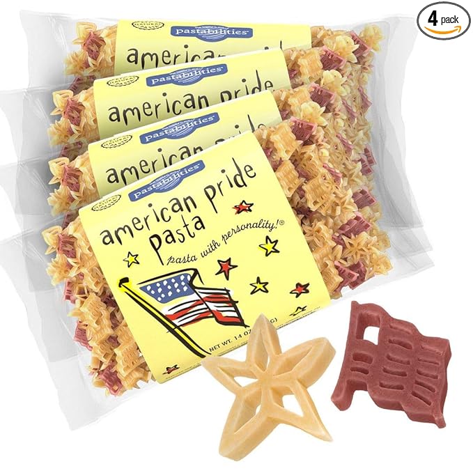Pastabilities Fun Shaped Pasta for Kids - American Pride Pasta - Flag and Star Holiday Theme Non-GMO Natural Wheat Pasta All-Natural Kosher Certified Made in the USA (4 Pack14 Oz)