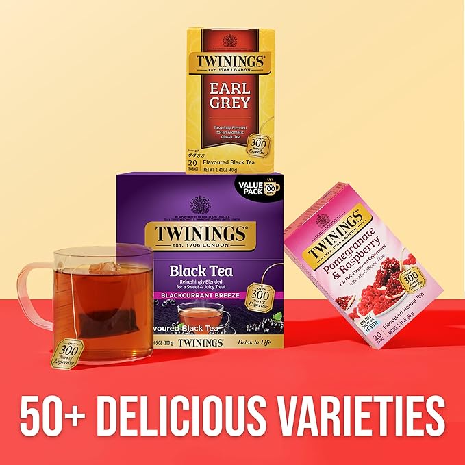 Twinings Blackcurrant Breeze Black Tea Individually Wrapped Bags 100 Count (Pack of 1) Sweet Tangy Taste Caffeinated Enjoy Hot or Iced 100 Teabags