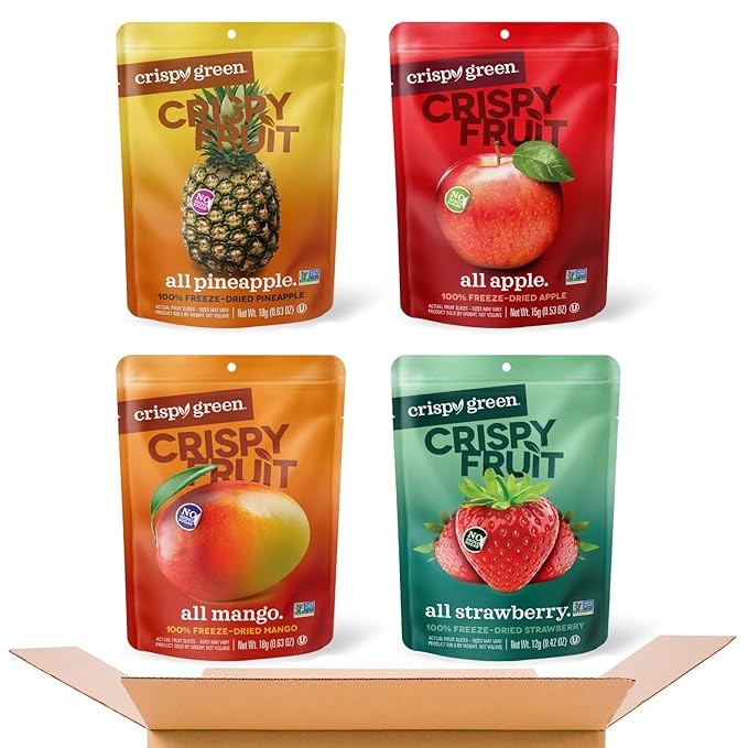 Crispy Green Freeze-Dried Fruit Snacks Favorite Flavors Variety Pack Pack of 16 100% Pure Fruit All-Natural No Added Sugar Single-Serve Bags for Healthy Snacks &amp School Lunches