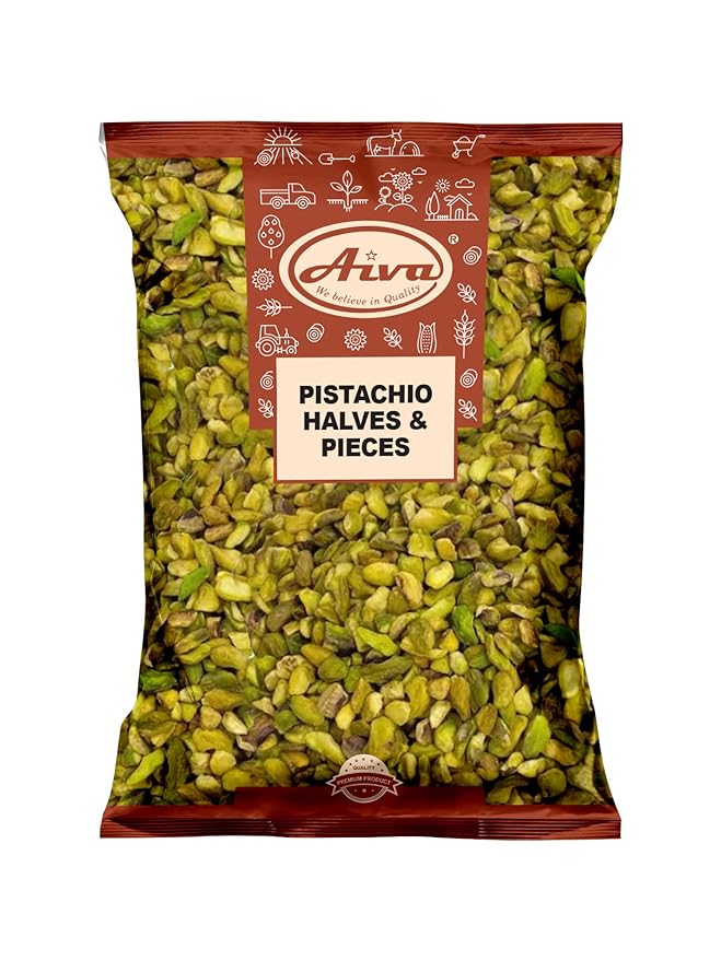 Aiva California Pistachios Halves and Pieces Pista Raw Unsalted (1 LB) – Bulk Pistachio Split Kernels Bulk Raw Pistachio Pieces Premium Nut Topping for Baking Cooking and Dubai Kunafa Chocolate