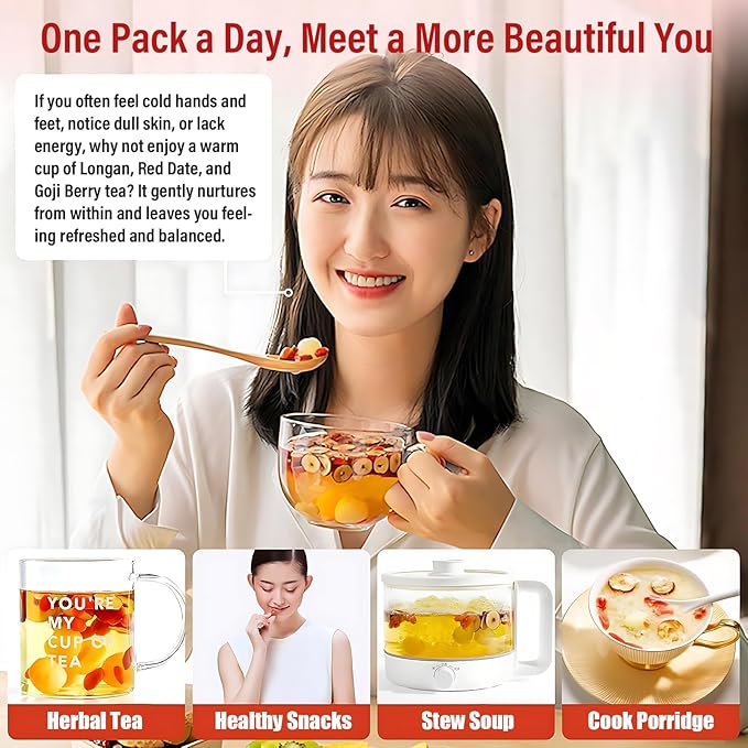 Hee Creek Ginseng Longan Red Date Tea 10.58oz / 20 Count Wolfberry Jujube Rose Herbal Blends Women Energy Tea for Cold Hands and Feet Period Care Warming Nourishing Caffeine Free 人参桂圆红枣茶 女人茶 女神茶