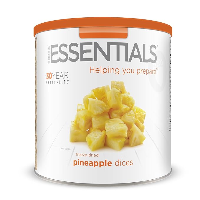 Emergency Essentials Freeze-Dried Pineapple Dices #10 Can | 22 Servings of Real Fruit | 30-Year Shelf Life | Long-Term Emergency Food Snack and Dessert Ingredient | Lightweight &amp Ready to Eat