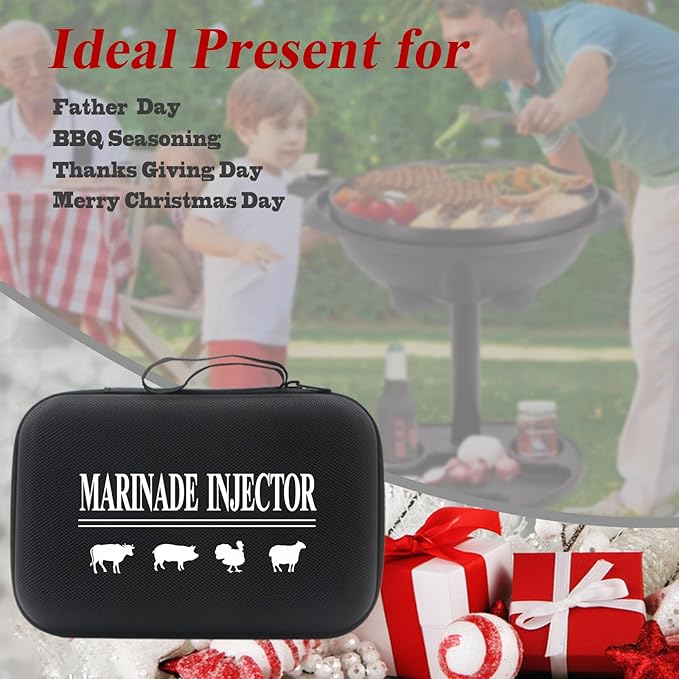 Meat Injector BBQ Injection Kit Marinade Cajun Seasoning Flavor Syringe Injector for Cooking Grill Smoker Barbecue in Chicken Turkey Beef with 3 Syringe Needles User Manual E-Book