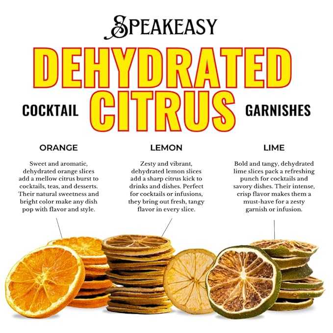 3-PACK | (Variety Pack) COCKTAIL GARNISHES Speakeasy Premium Dried Citrus Slices – 3-Pack Variety (Orange Lemon &amp Lime) 5oz Total | All-Natural Dehydrated Fruit Garnish for Cocktails Mocktails