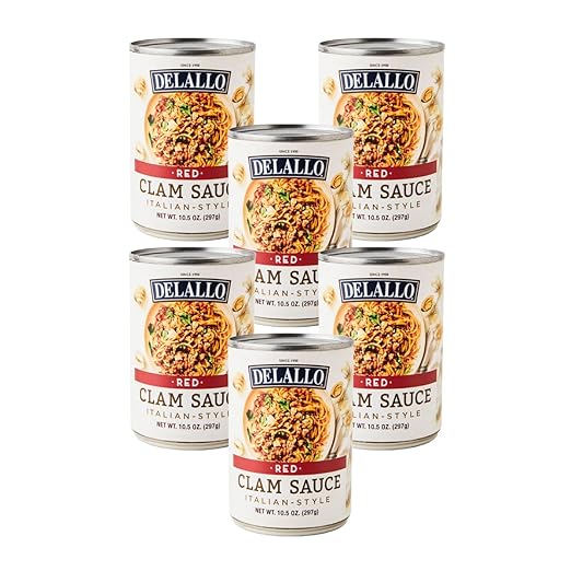 DeLallo Italian Red Clam Sauce 10.5 Ounce Can 6 Pack Made with Fresh Sea Clams Dairy Free