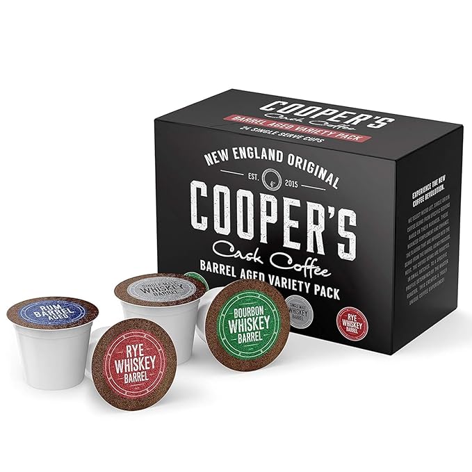 Cooper’s Cask Coffee Bourbon Barrel Aged Coffee Pods Variety Pack Set - Single Serve Cups Bourbon Rye Whiskey Malt Whiskey Rum Flavors 24ct
