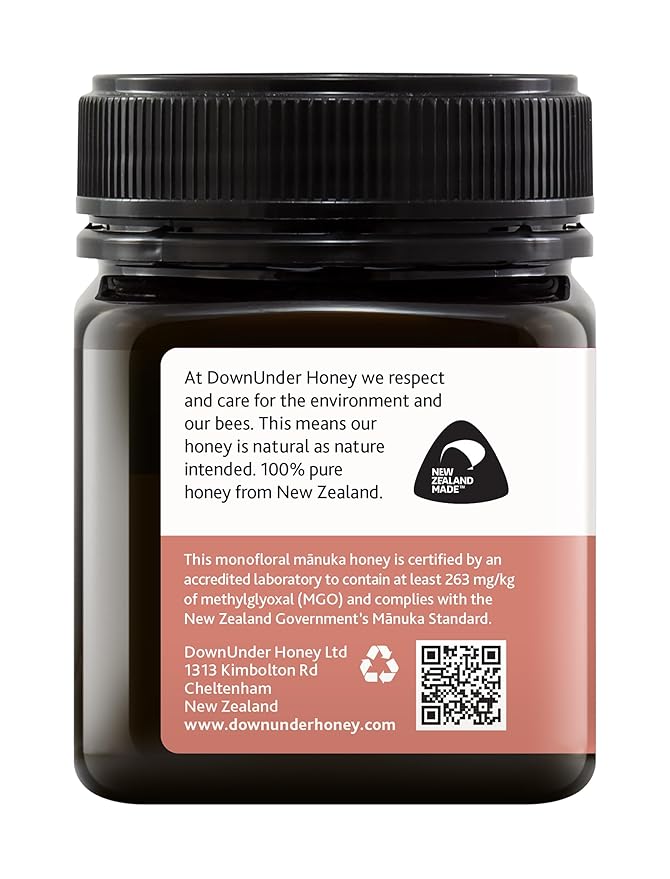 DownUnder Honey New Zealand Manuka Honey UMF 10+ (MGO 263+) Independently Tested and Certified 100% Genuine Honey Manuka Great Taste for Daily Wellness 8.8 oz (250g)