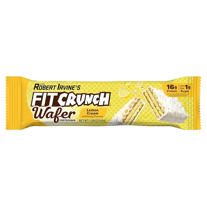 FITCRUNCH Wafer Protein Bars Designed by Robert Irvine 16g of Protein &amp 1g of Sugar (9 Bars Lemon Cream)