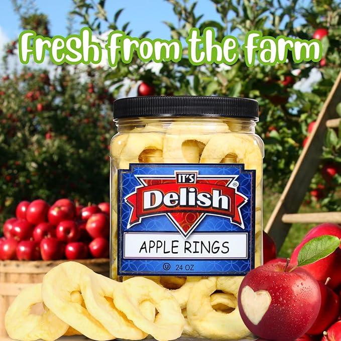 Dried Apple Rings by Its Delish 24 OZ Jumbo Container | Soft Moist Apple Rings - No Sugar Added | Unsweetened Dried Apples Slices Fruit Snacks | Vegan Kosher
