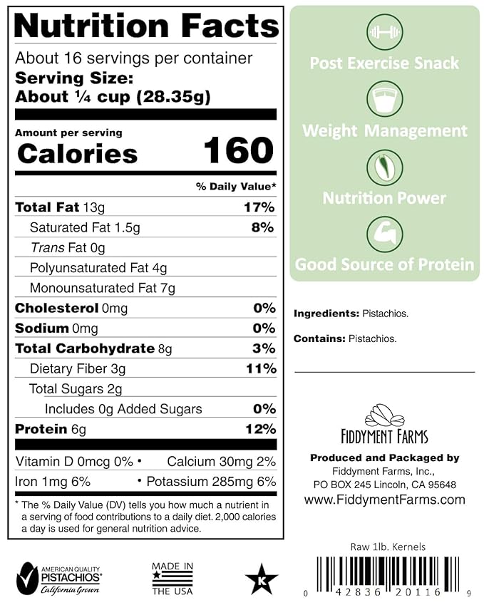 Fiddyment Farms 1 Lb. Raw Pistachio Kernels