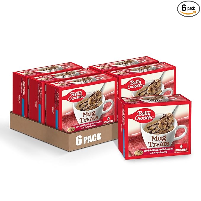 Betty Crocker Mug Treats Soft-Baked Chocolate Chip Cookie Mix with Fudge Topping 4 Servings (Pack of 6)
