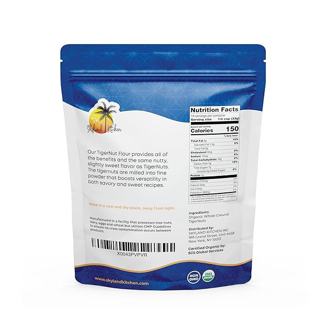 Skyland Kitchen Organic Tigernut Flour Keto Paleo Nut-Free Non-GMO and Gluten Free Vegan Baking Flour for Cookies Pancakes Bread and Pastries 4 x 16oz bags(Pack of 4)
