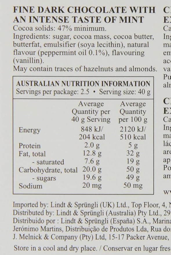 Lindt - Excellence - Mint Intense - 100g (Pack of 5)