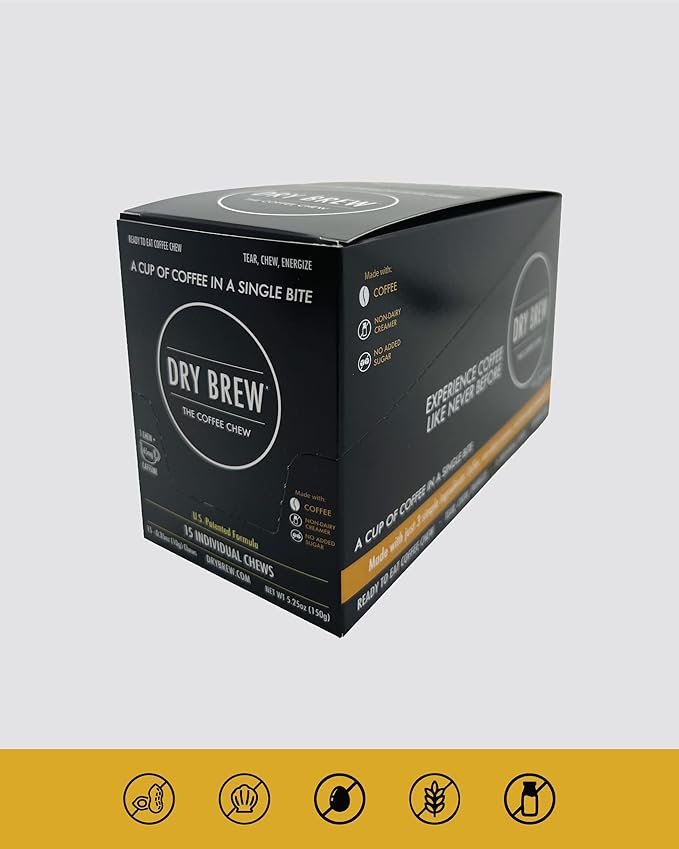 Dry Brew Coffee in a Bite Chewy Ready to Eat 65mg Caffeine each Non-dairy Creamer - 15 Bites