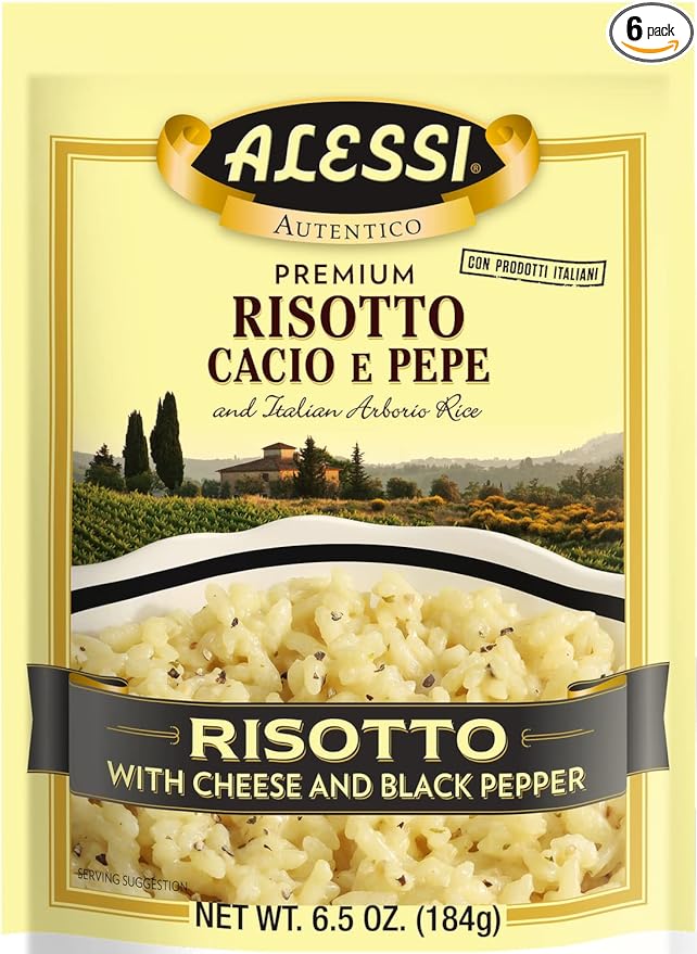 Alessi Autentico Premium Seasoned Risotto Italian Arborio Rice Easy to Prepare Cacio E Pepe 6.5 Ounce (Cheese &amp Pepper Pack of 6)